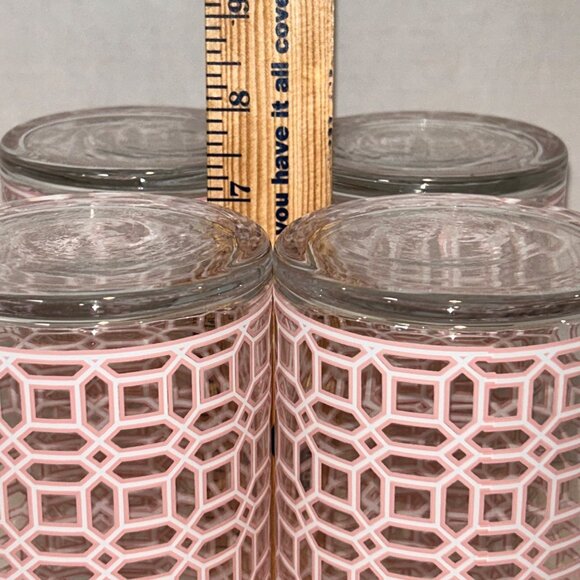 MCM Vintage Retro??? Pink & Clear Glass Tumblers With Modern Pattern Design 6 In - Picture 3 of 8